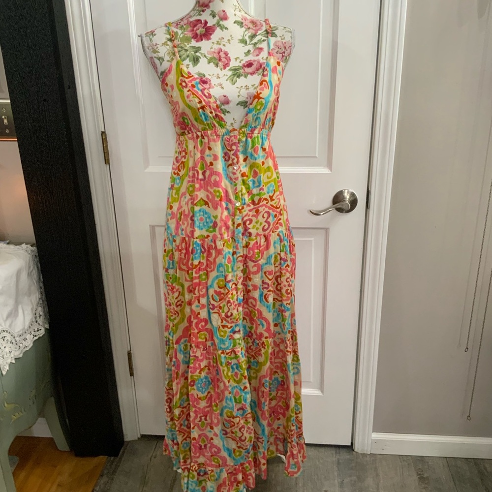 HOUSE OF HARLOW 1960 Small Maxi Dress Floral Open Tie Back Tiered Cottage Core